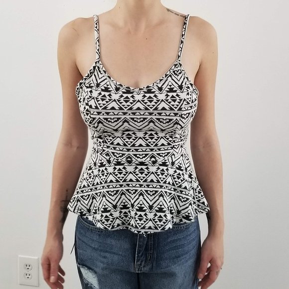 Wet Seal Tops - 5/$25 Peplum Top with Black and White Tribal Print